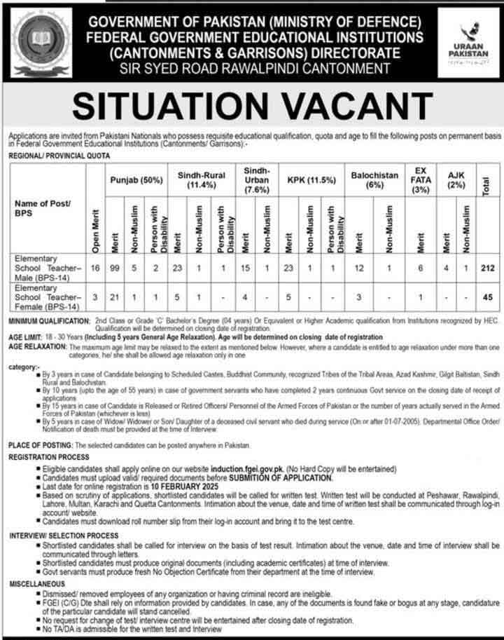 FGEI Jobs 2025 - Federal Government Educational Institution